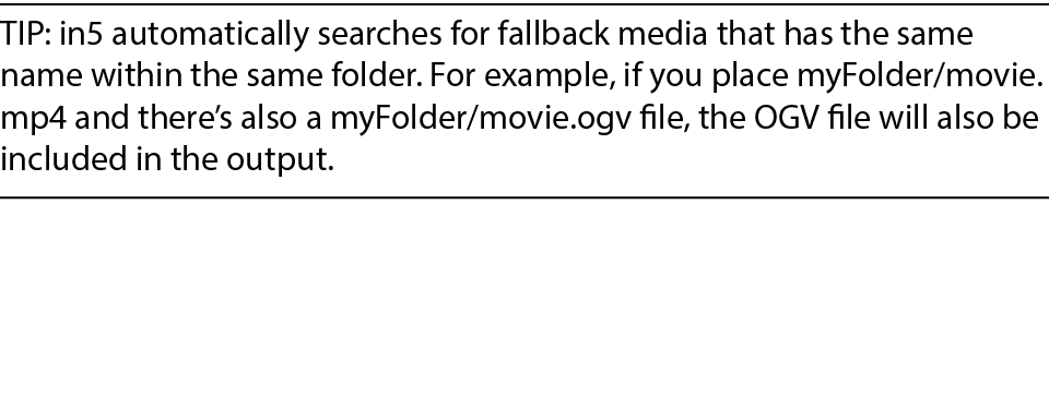 TIP: in5 automatically searches for fallback media that has the same name within the same folder. For example, if you...